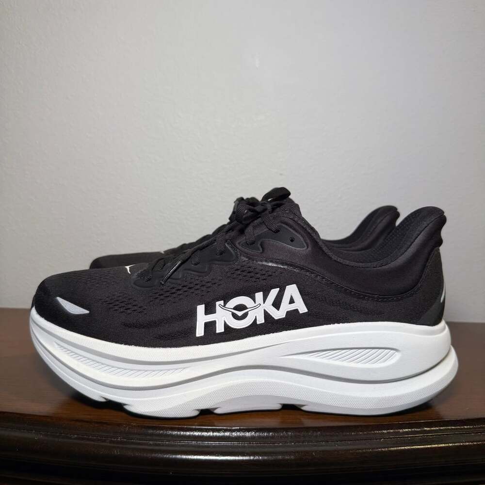HOKA Bondi 9 Men Size 12D Black White Running Shoes